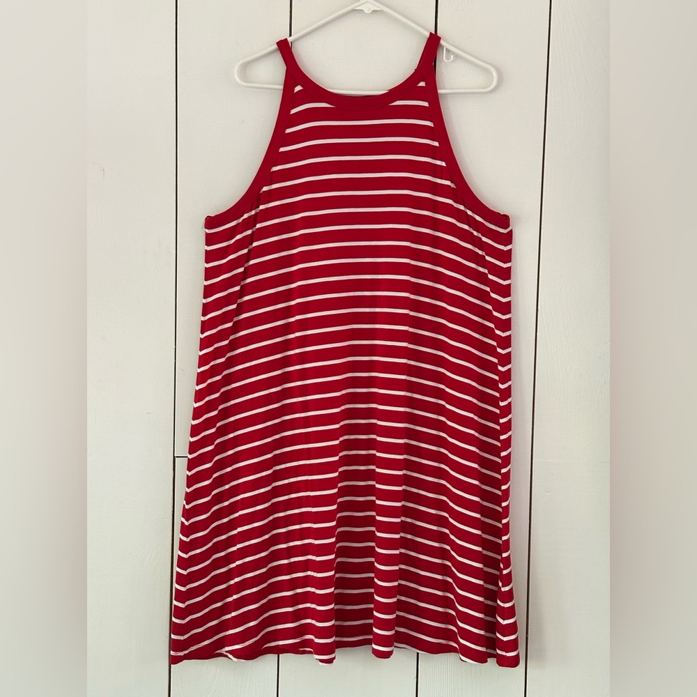 Preppy Old Navy Halter Dress XL Red White Stripe Nautical Coastal Preppy